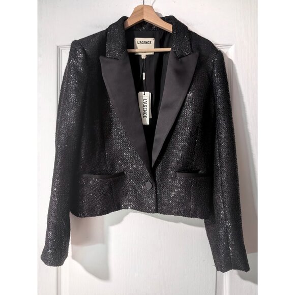 L'AGENCE | Scarlet Crop Blazer In Black Sequins - Picture 3 of 15